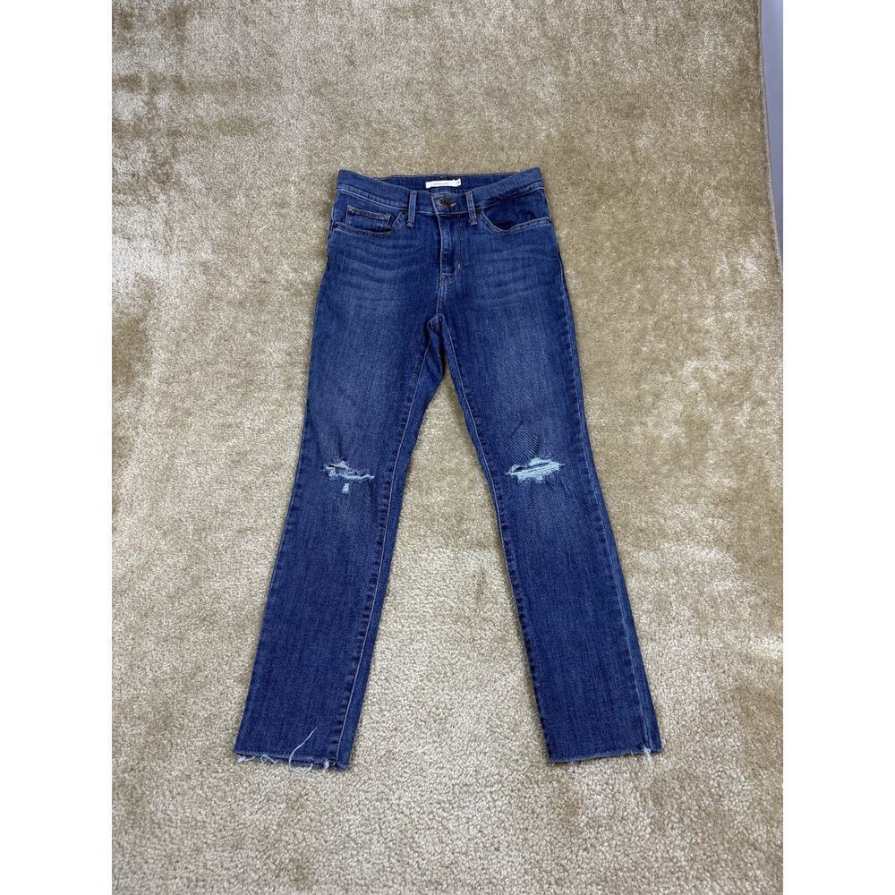 Levis Jeans Womens 27 Blue Slimming Skinny Stretch Distressed Raw Hem Denim B265